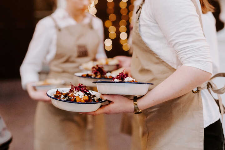 Wedding Breakfast being served by the Fossil Food team