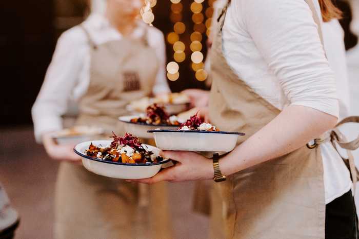 Wedding Breakfast being served by the Fossil Food team